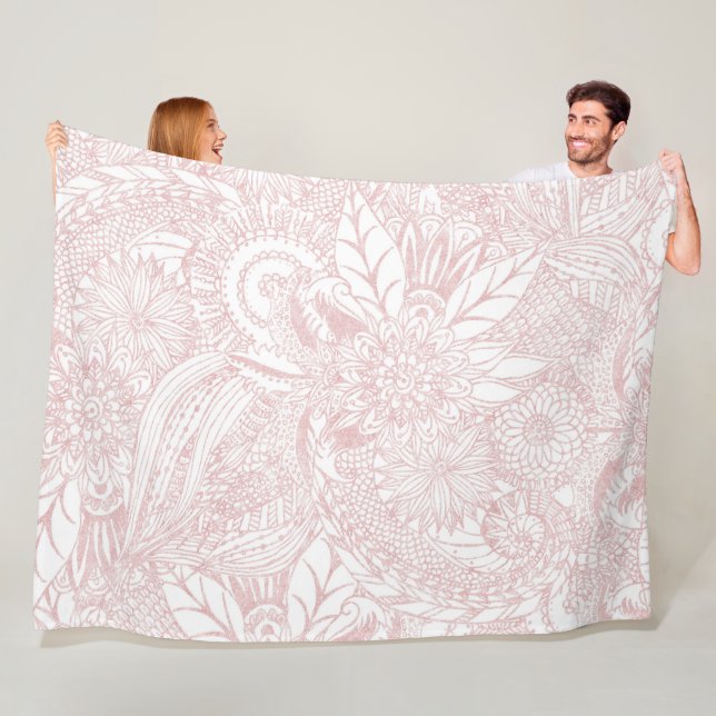 Elegant faux rose gold floral mandala design fleece blanket (In Situ)