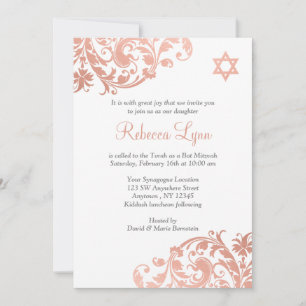 Elegant Faux Rose Gold Flourish Bat Mitzvah Invite