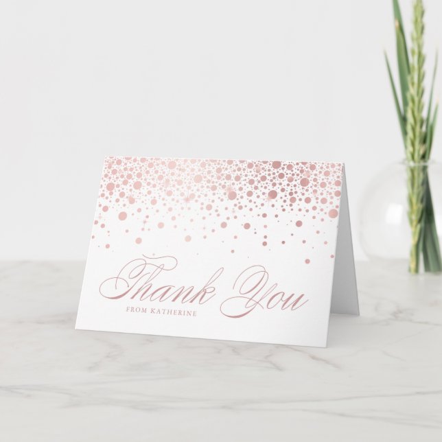Elegant Faux Rose Gold Foil Confetti Dots White Thank You Card (Front)
