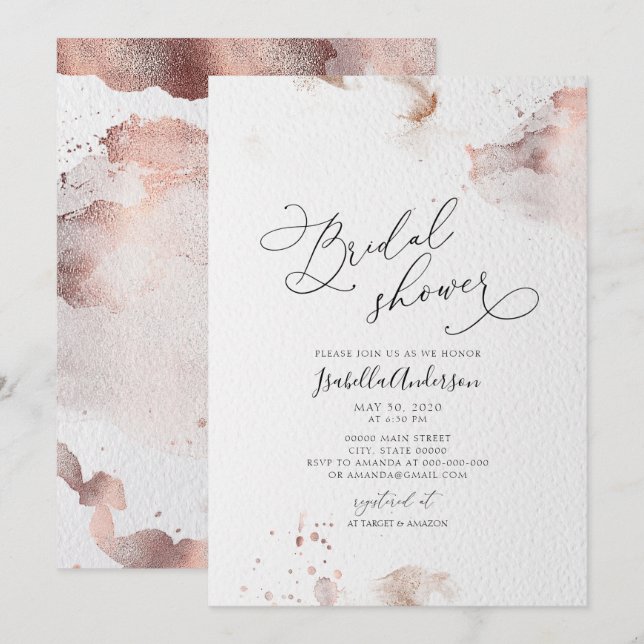 Elegant Faux Rose Gold Foil Glitter Bridal Shower Invitation (Front/Back)