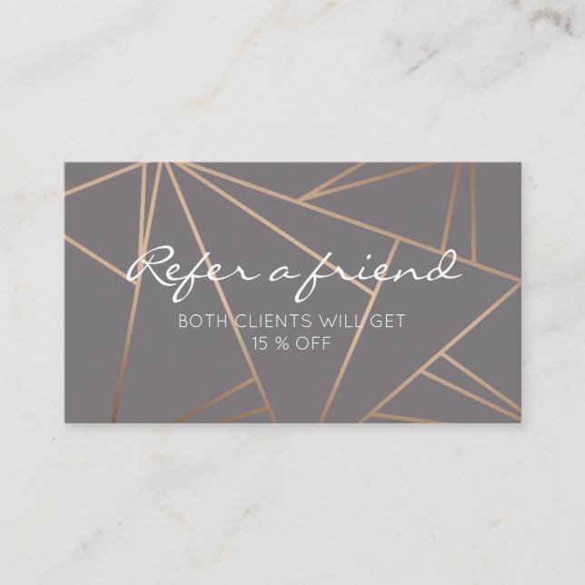 Elegant faux rose gold geometric referral card (Front)