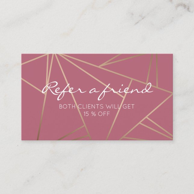 Elegant faux rose gold geometric referral card (Front)