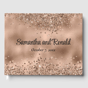 Elegant Faux Rose Gold Glitter and Foil Wedding Guest Book