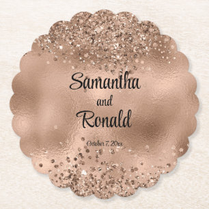 Elegant Faux Rose Gold Glitter and Foil Wedding  Paper Coaster