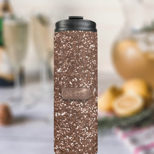 Elegant Faux Rose Gold Glitter Monogrammed Thermal Tumbler