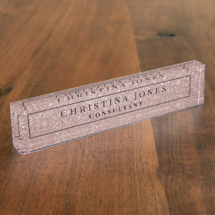 Elegant Faux Rose Gold Glitter Print Professional Nameplate