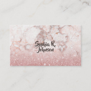 Elegant Faux Rose Gold Glitter White Marble Ombre Business Card