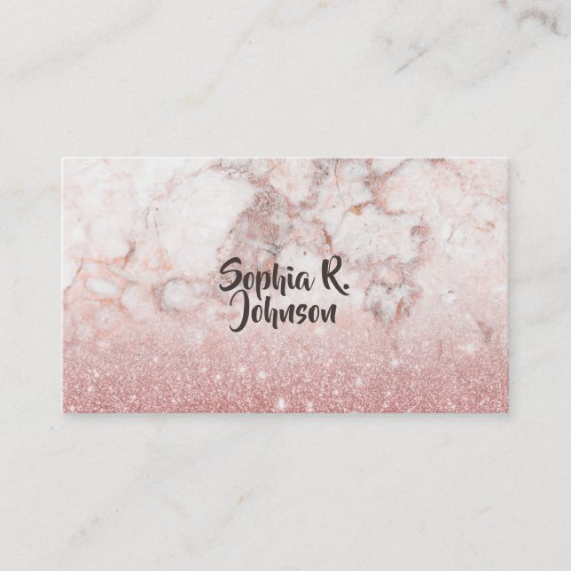 Elegant Faux Rose Gold Glitter White Marble Ombre Business Card (Front)