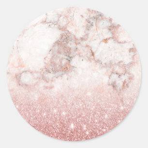 Elegant Faux Rose Gold Glitter White Marble Ombre Classic Round Sticker