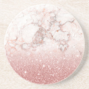 Elegant Faux Rose Gold Glitter White Marble Ombre Coaster