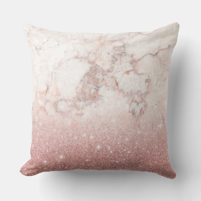 Elegant Faux Rose Gold Glitter White Marble Ombre Cushion (Front)