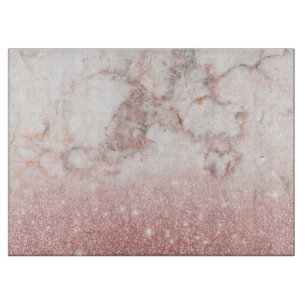 Elegant Faux Rose Gold Glitter White Marble Ombre Cutting Board