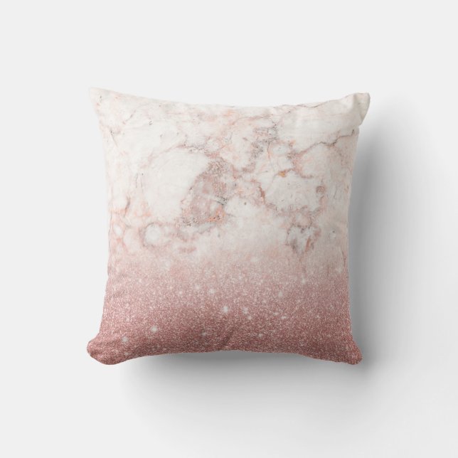 Elegant Faux Rose Gold Glitter White Marble Ombre Outdoor Cushion (Front)