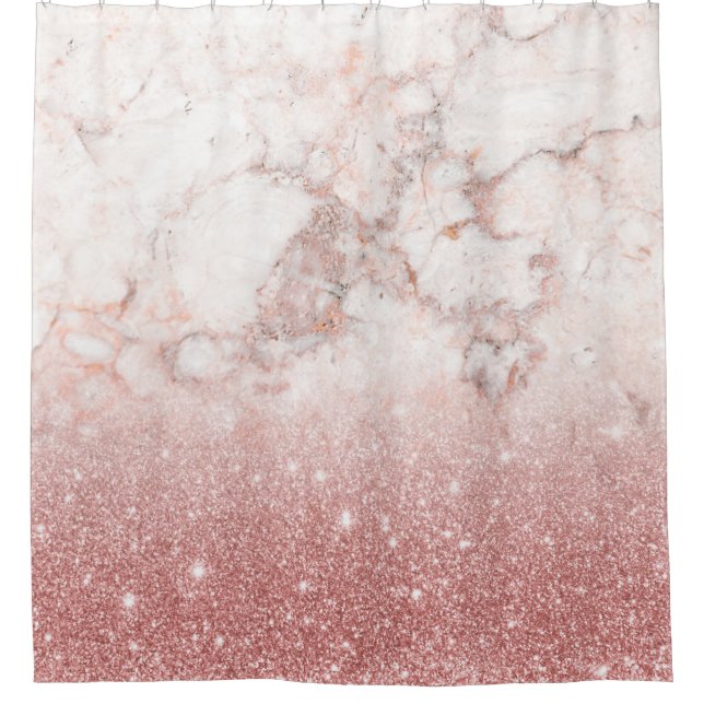 Elegant Faux Rose Gold Glitter White Marble Ombre Shower Curtain (Front)