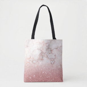 Elegant Faux Rose Gold Glitter White Marble Ombre Tote Bag