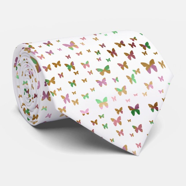 elegant faux rose gold gold butterfly pattern tie (Rolled)