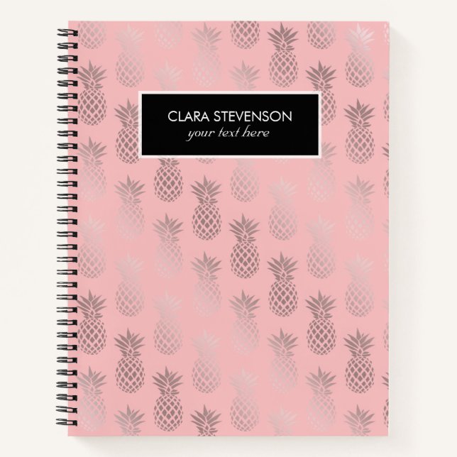 Elegant faux rose gold pink pineapple pattern notebook (Front)