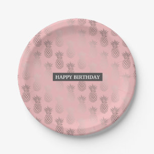 Elegant faux rose gold pink pineapple pattern paper plate