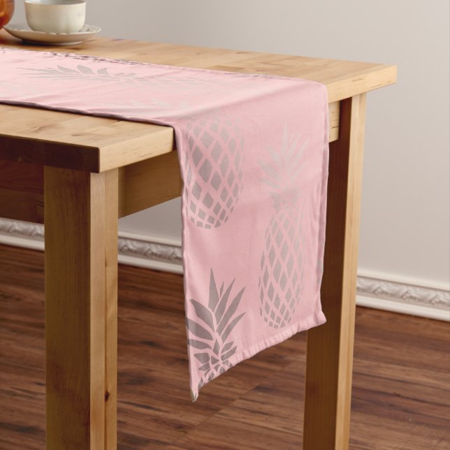 Elegant faux rose gold pink pineapple pattern short table runner (In Situ)