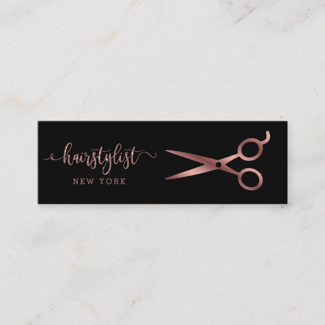 elegant faux rose gold scissors mini business card (Front)