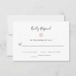 Elegant Faux Rose Gold Star of David Bat Mitzvah RSVP Card