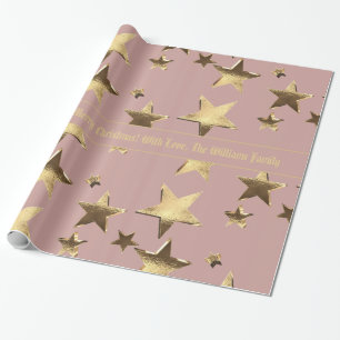 Elegant Faux Rose Gold Stars Pattern Christmas Wrapping Paper