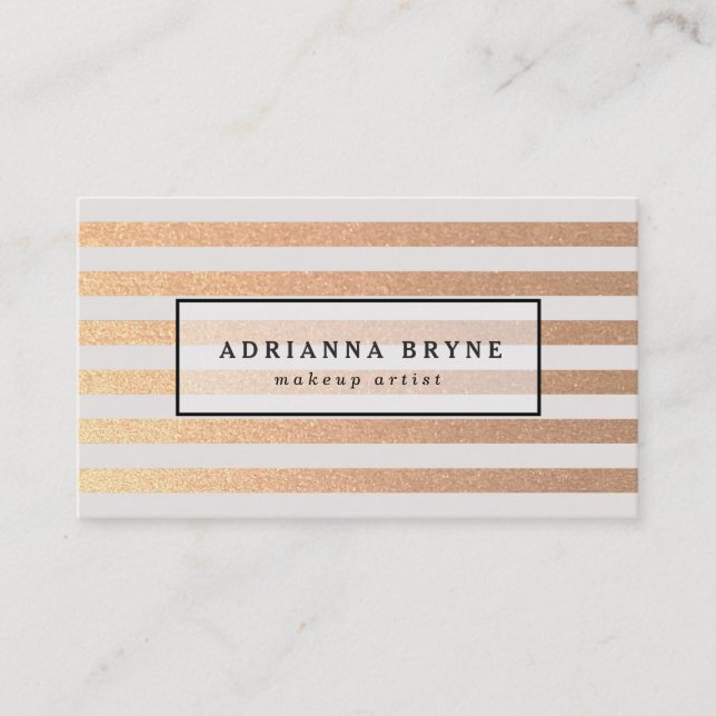 Elegant Faux Rose Gold Striped Pattern Salon Spa Business Card (Front)
