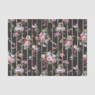 Elegant faux rose gold stripes pink vintage roses tissue paper