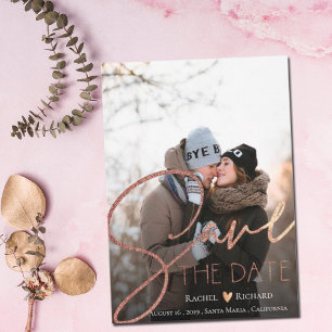 Elegant Faux Rose Gold Wedding Photo Save The Date