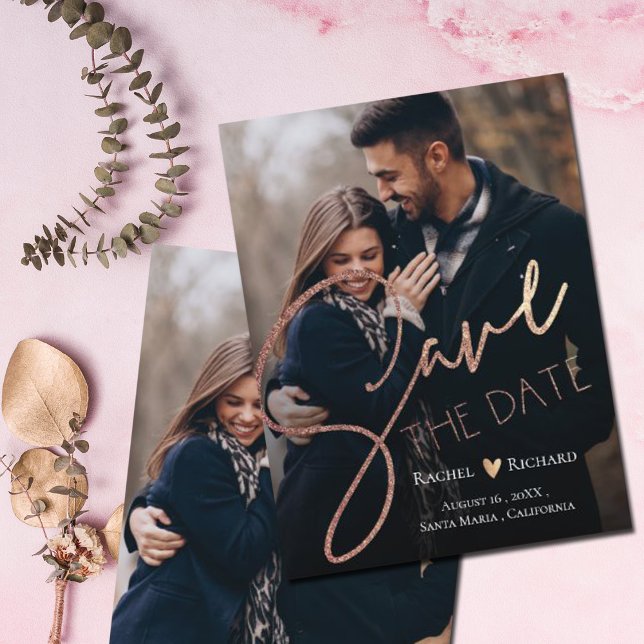 Elegant Faux Rose Gold Wedding Photo Save The Date Announcement Postcard (Creator Uploaded)
