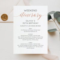 Elegant Faux Rose Gold Weekend Birthday Itinerary