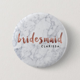 elegant faux rose gold white marble bridesmaid 6 cm round badge