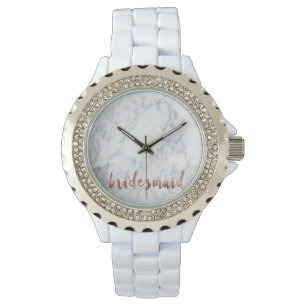 elegant faux rose gold white marble bridesmaid watch