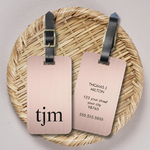 Elegant Faux Rose Golden Bold Monogram Luggage Tag