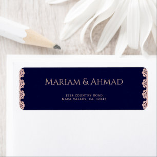 Elegant Faux Rose Navy Ornamental Wedding Address