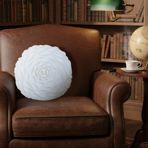 Elegant Faux Ruffle Monogram Round Pillow