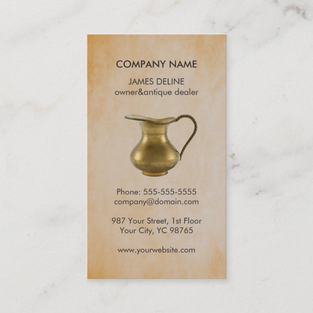 Elegant Faux Rusty Antique Dealer Pitcher Business Card (Front)