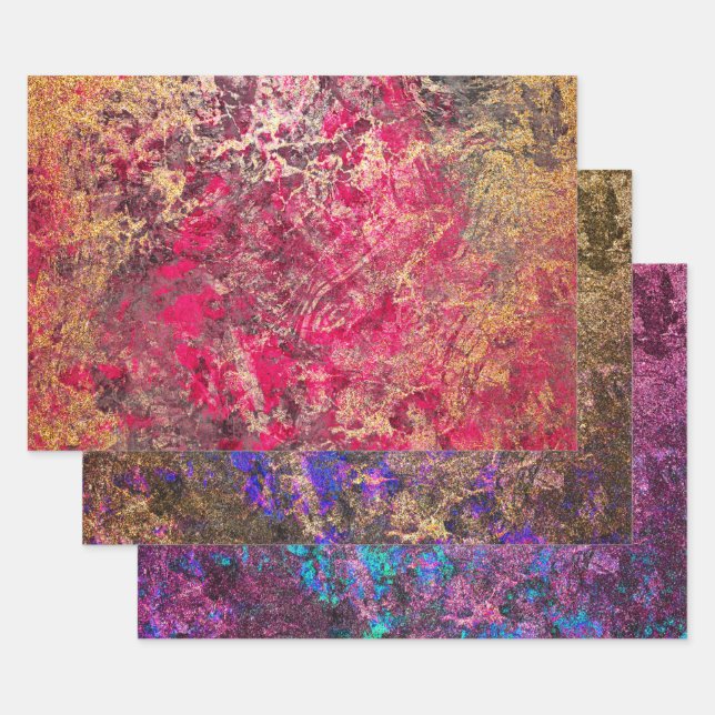 Elegant Faux Shimmer Gold and Multi Colour Marble Wrapping Paper Sheet (Set)