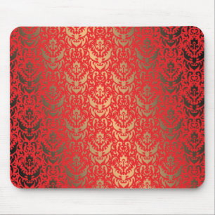 Elegant Faux Shimmer Gold and Red Damask Mouse Mat