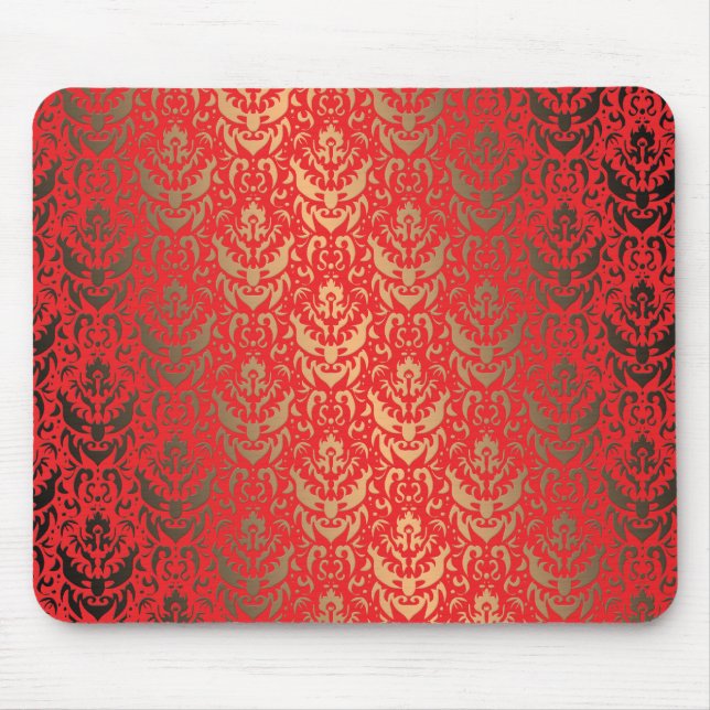 Elegant Faux Shimmer Gold and Red Damask Mouse Mat (Front)