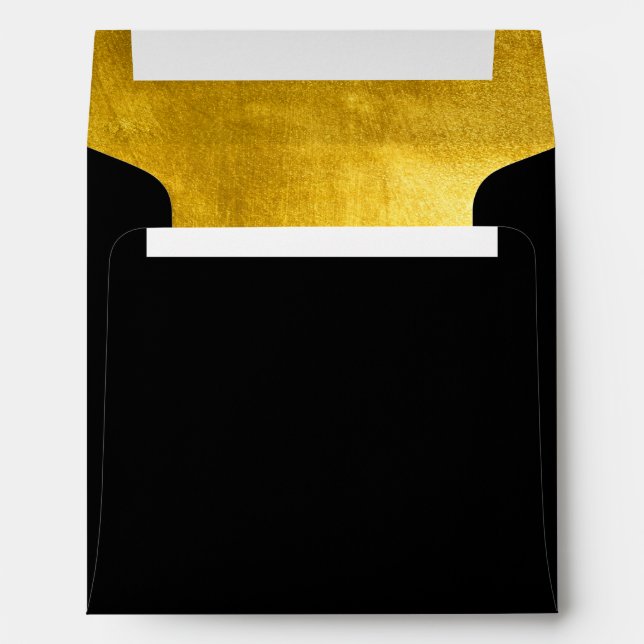 Elegant Faux Shiny Gold Foil Black Envelope (Back (Bottom))