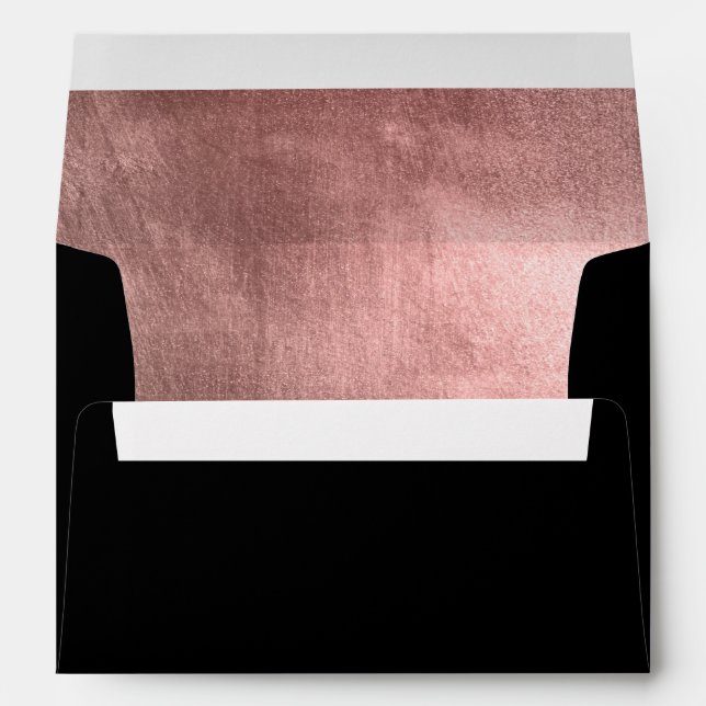 Elegant Faux Shiny Rose Gold Foil Black Envelope (Back (Bottom))