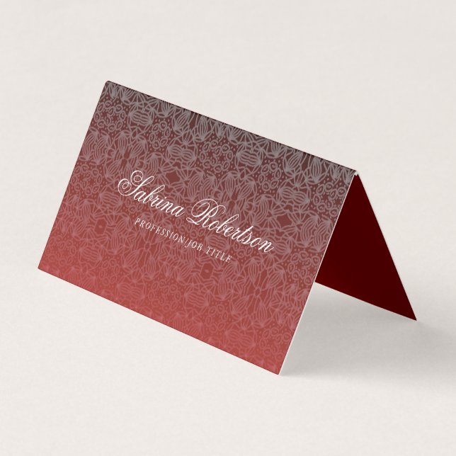 Elegant Faux Silver and Burgundy Red Ornamental Business Card (Front)