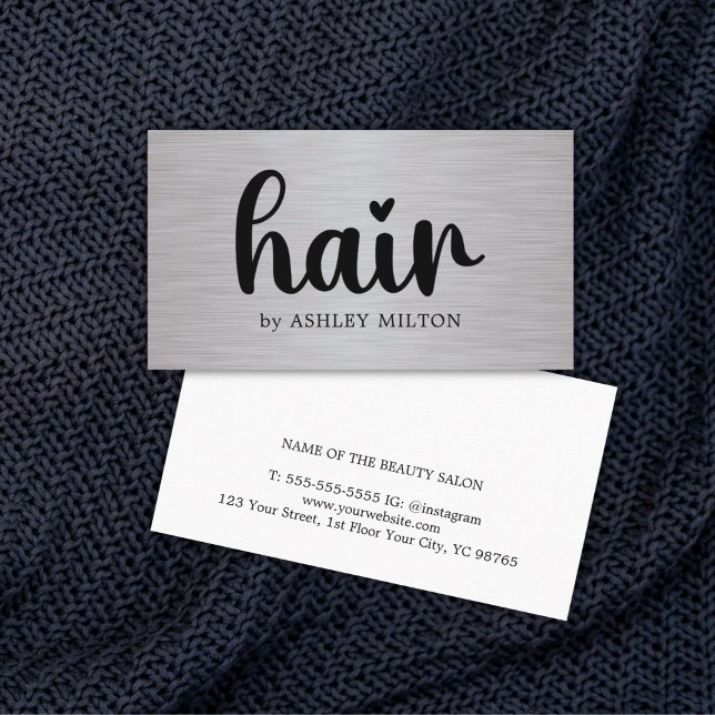 Elegant Faux Silver Bold Black Hair Stylist Business Card (Creator Uploaded)