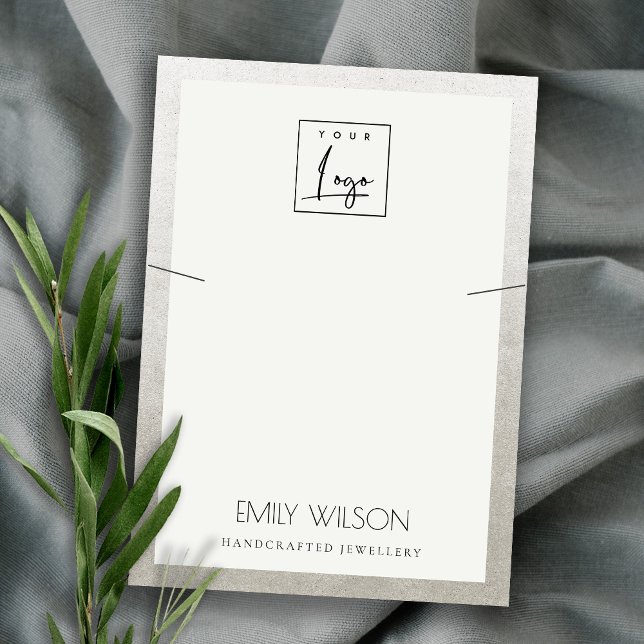 ELEGANT FAUX SILVER BORDER LOGO NECKLACE DISPLAY BUSINESS CARD (Creator Uploaded)