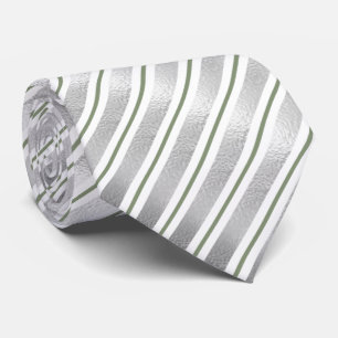 Elegant Faux Silver Foil and Sage Green Stripes Tie