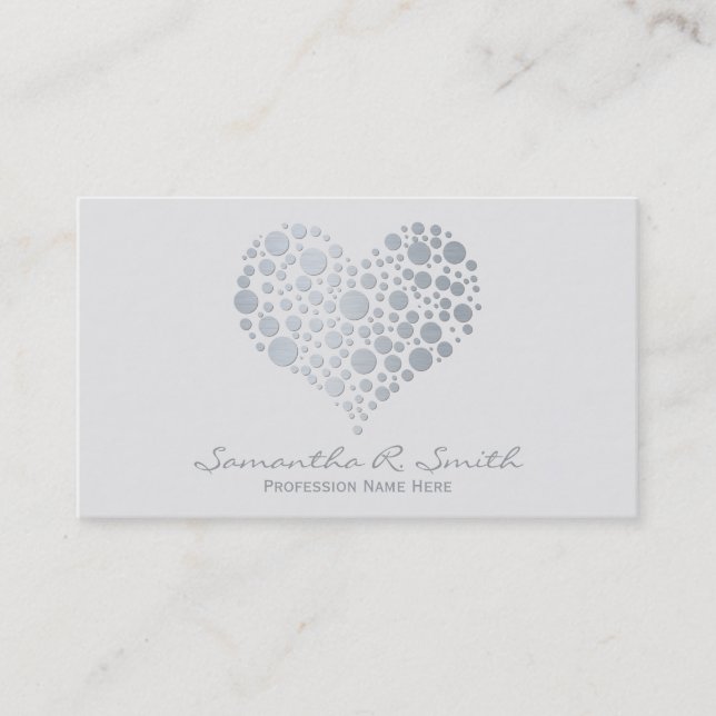 Elegant Faux Silver Foil Heart Business Card (Front)