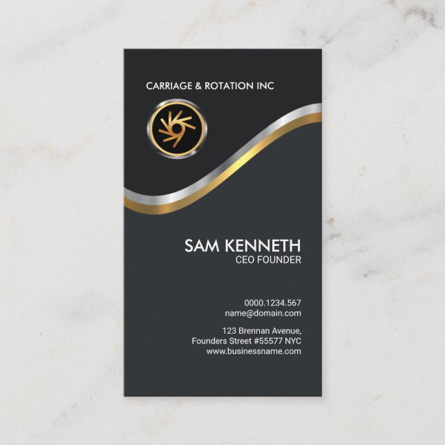 Elegant Faux Silver Gold Waves CEO Founder Business Card (Front)