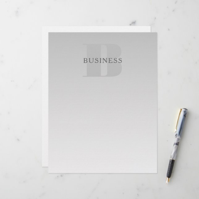 Elegant Faux Silver Grey Gradient Monogram Classic Custom Letterhead (Front/Back In Situ)