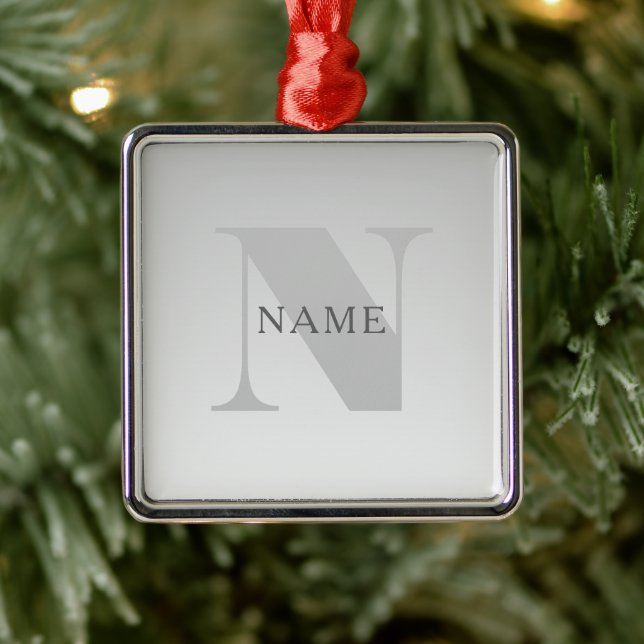 Elegant Faux Silver Grey Gradient Monogram Classic Metal Tree Decoration (Tree)